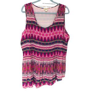 One World Aztec Tank Top Women 2X Southwest Tunic Lined‎ BOHO Flowy Feminine